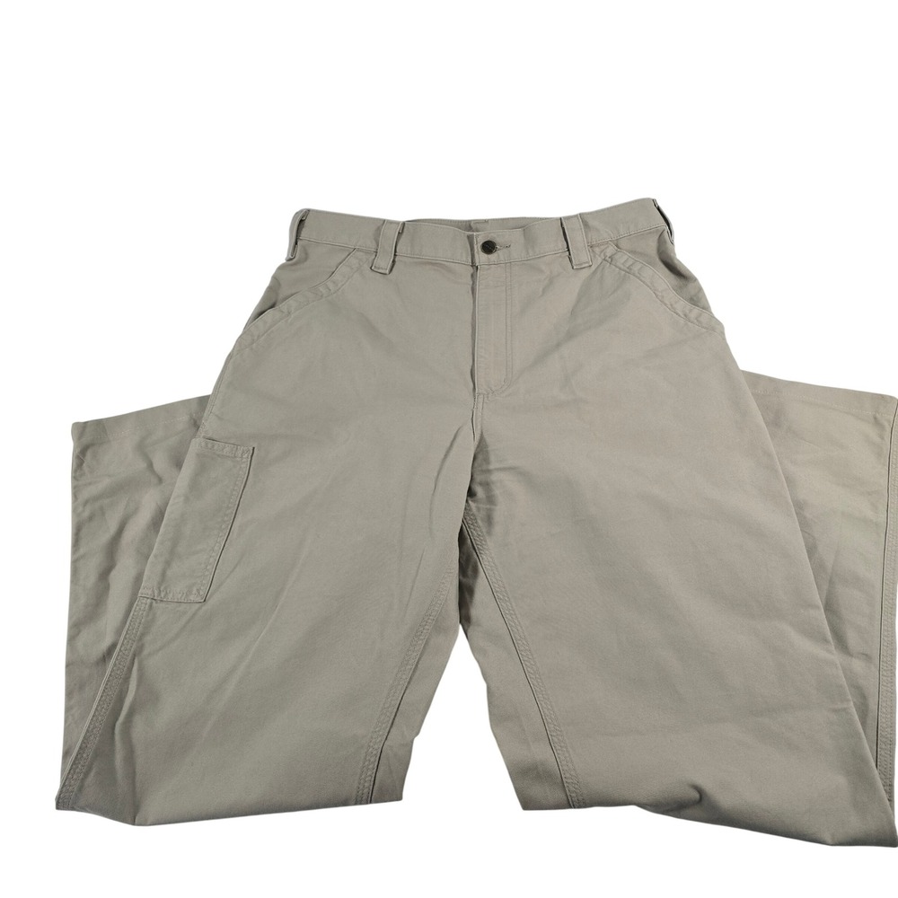 Carhartt Mens Tan Canvas Carpenter Utility Work‎ Pants Khaki 36x33 Straight Leg